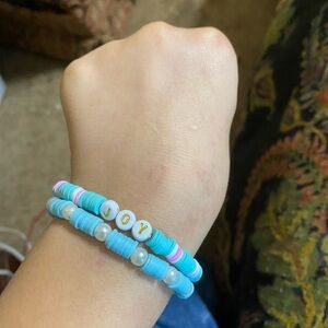 Cyan clay bead bracelet bundle